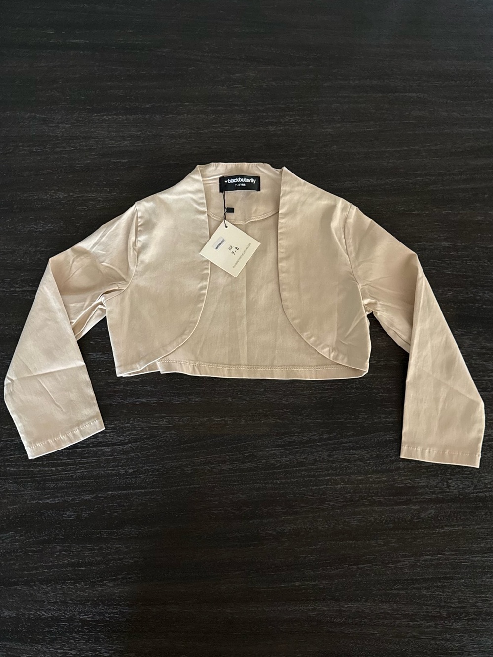 Black Butterfly Girls 7/8 Champange Taupe Open From Short Jacket Shrug